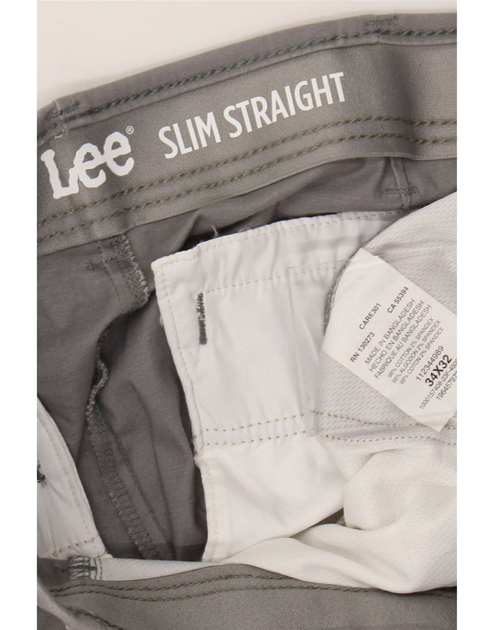 LEE Mens Straight Slim Cropped Trousers W34 L24 Grey Cotton