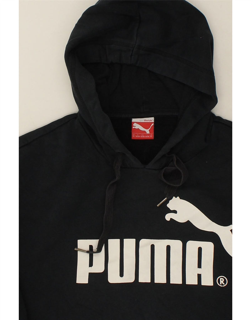 PUMA Mens Graphic Hoodie Jumper XL Navy Blue Cotton | Vintage Puma | Thrift | Second-Hand Puma | Used Clothing | Messina Hembry 