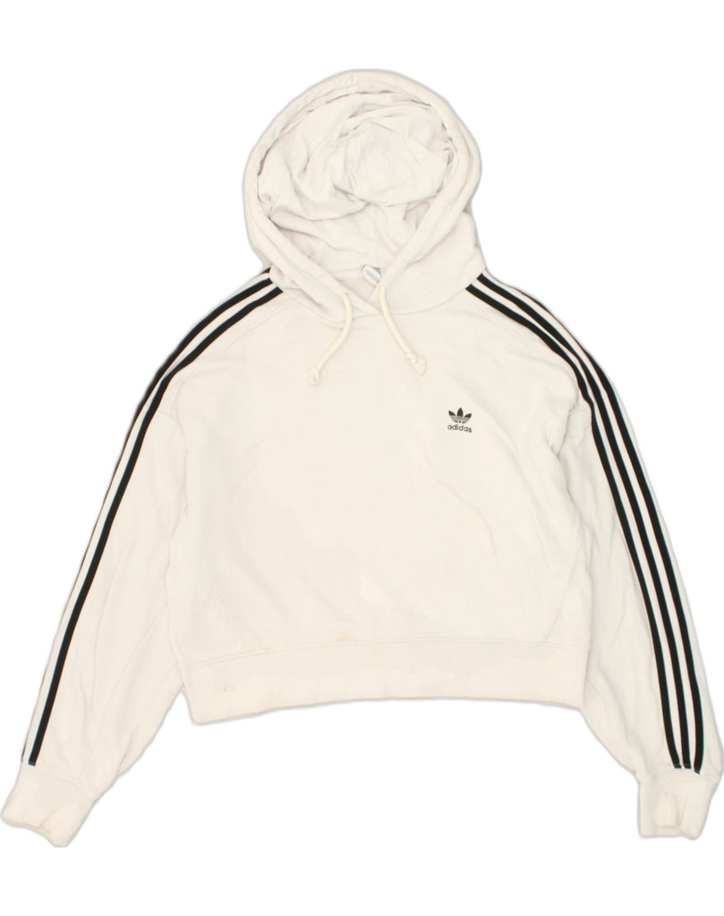 ADIDAS Womens Crop Hoodie Jumper UK 12 Medium Off White Cotton | Vintage Adidas | Thrift | Second-Hand Adidas | Used Clothing | Messina Hembry 