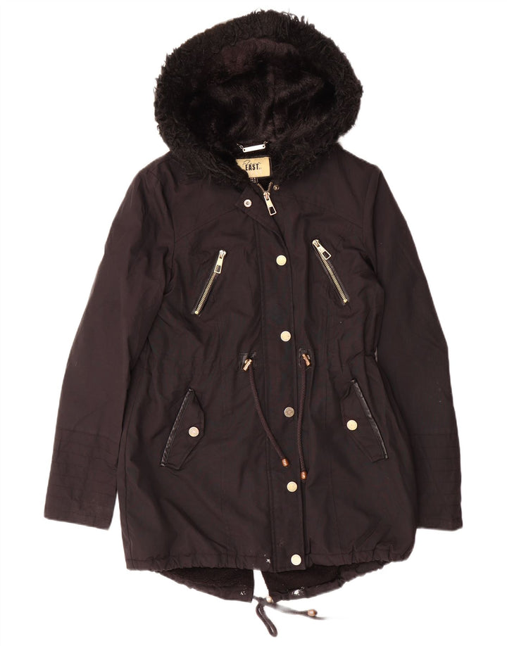 Lipsy Womens Hooded Parka Jacket UK 8 Small Black Polyester