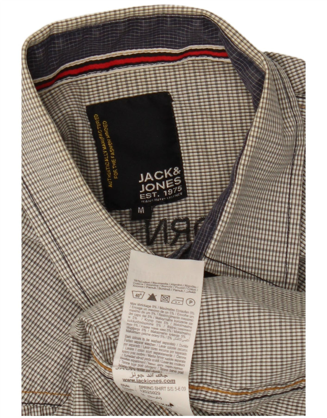 Jack & Jones Mens Military Graphic Short Sleeve Shirt Medium Grey Check