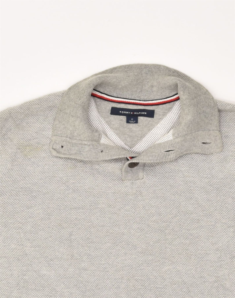 TOMMY HILFIGER Mens Button Neck Jumper Sweater Medium Grey Cotton | Vintage Tommy Hilfiger | Thrift | Second-Hand Tommy Hilfiger | Used Clothing | Messina Hembry 