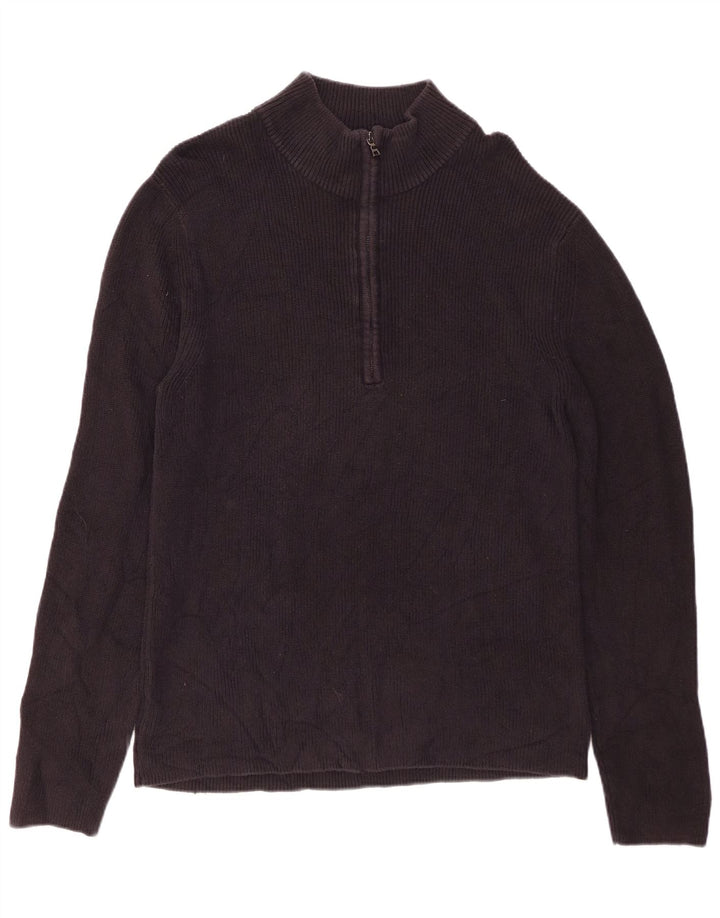 CALVIN KLEIN Mens Zip Neck Jumper Sweater XL Black Cotton