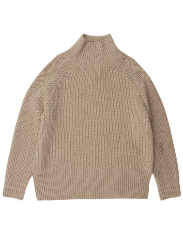 Zara Womens Oversized Turtle Neck Jumper Sweater UK 10 Small Beige Wool