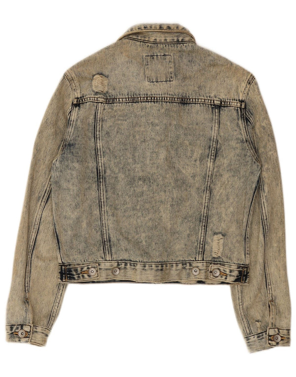 Superdry Womens Crop Distressed Acid Wash Denim Jacket UK 8 Small Blue