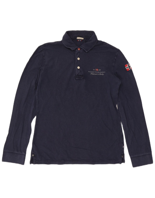 Napapijri Mens Long Sleeve Polo Shirt Large Navy Blue