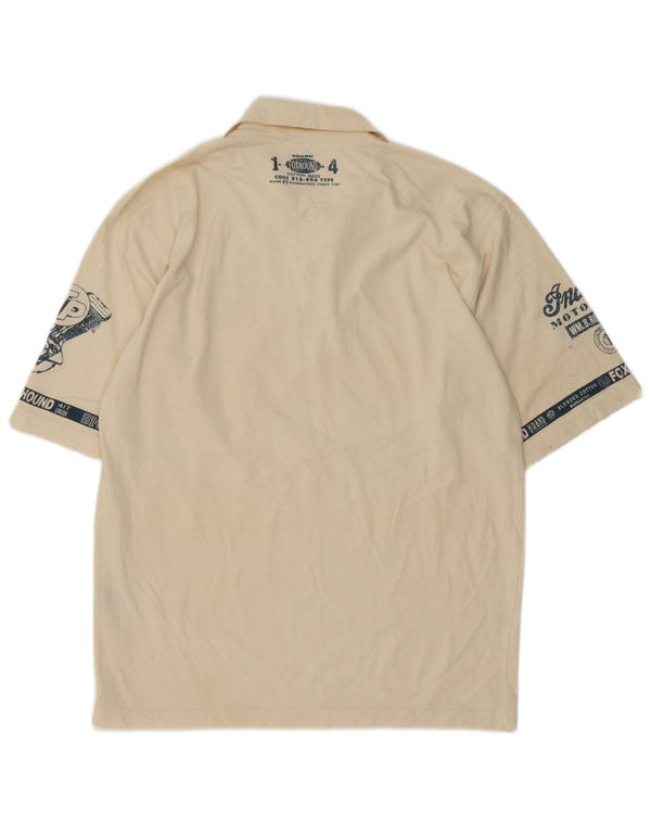 Foxhound Mens Graphic Polo Shirt Medium Beige Cotton Retro