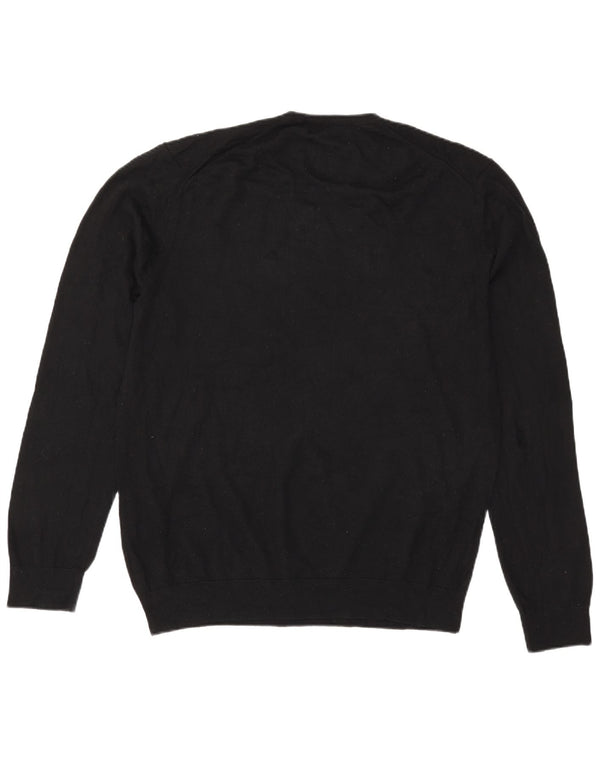 Marks & Spencer Mens V-Neck Jumper Sweater XL Black Merino Wool