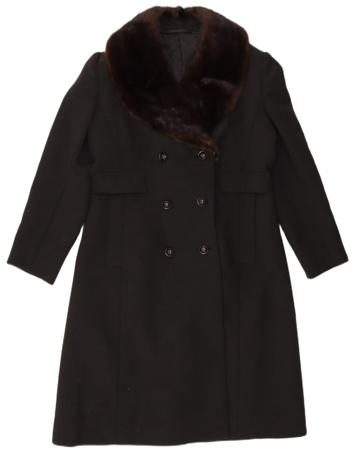 Vintage Womens Double Breasted Coat UK 12 Medium Black