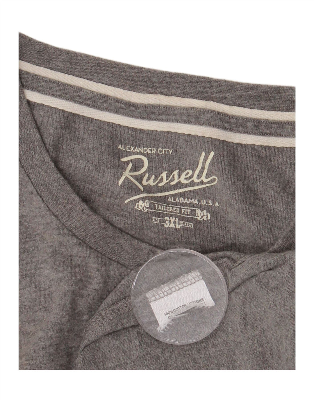 RUSSELL ATHLETIC Mens Tailored Fit Graphic Top Long Sleeve 3XL Grey Cotton