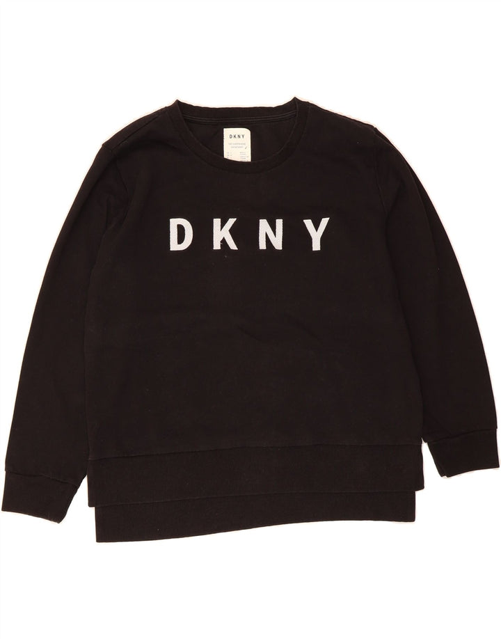 DKNY Womens Graphic Sweatshirt Jumper UK 16 Large Black Cotton Vintage Dkny and Second-Hand Dkny from Messina Hembry 