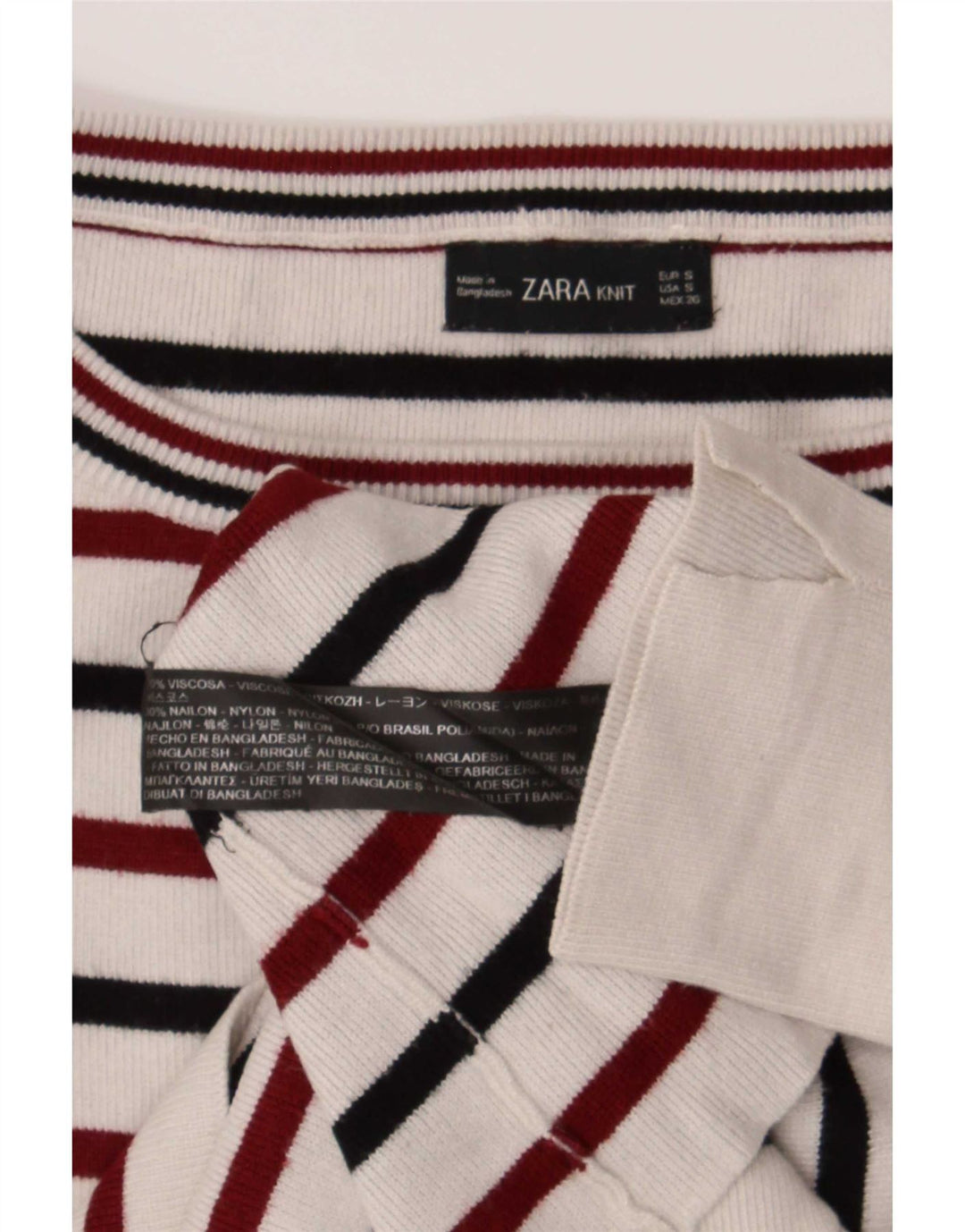Zara Womens Crop Top Long Sleeve UK 10 Small White Striped Viscose
