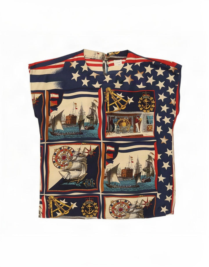 Vintage Womens Blouse Top UK 12 Medium Multicoloured Nautical