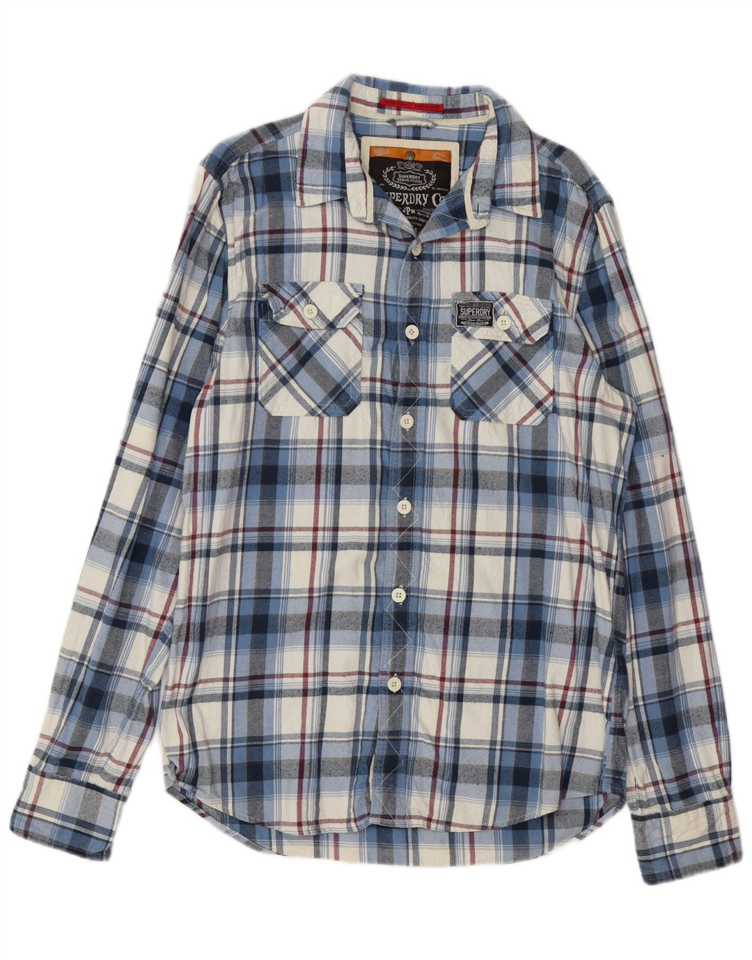 SUPERDRY Mens Flannel Shirt XL Blue Plaid Cotton