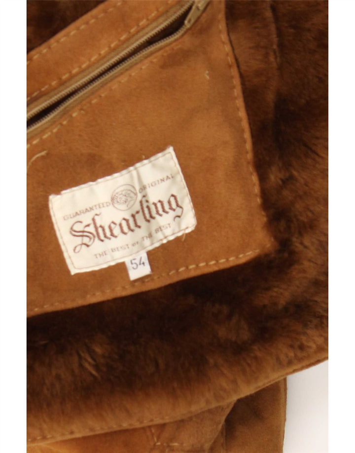 Vintage Mens Shearling Jacket IT 54 2XL Brown