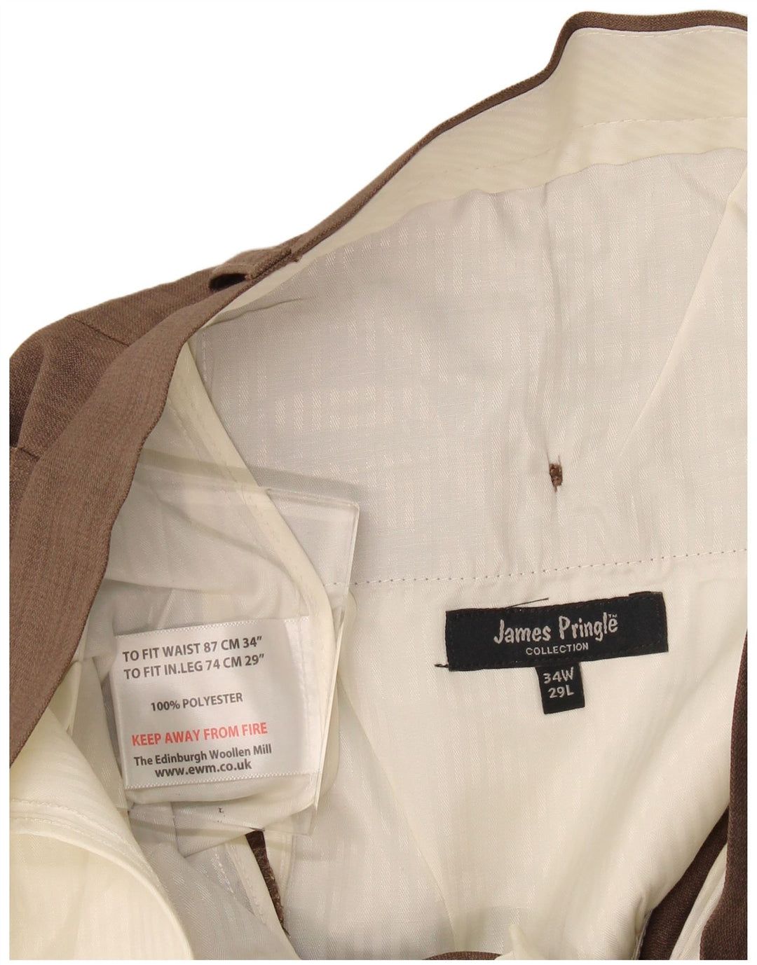 James Pringle Mens Straight Suit Trousers W34 L29 Brown Polyester