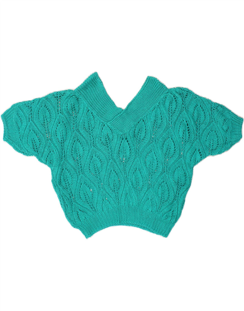 VINTAGE Womens Knit Crop Top UK 20 2XL Turquoise | Vintage Vintage | Thrift | Second-Hand Vintage | Used Clothing | Messina Hembry 