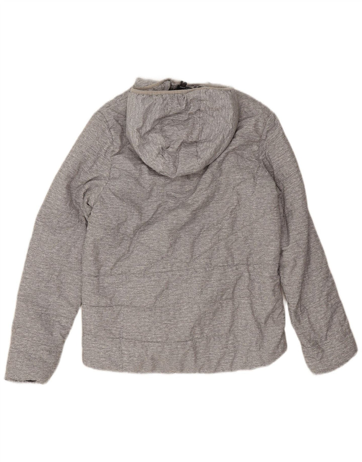 New Balance Womens Hooded Sherpa Jacket UK 14 Medium Grey Herringbone