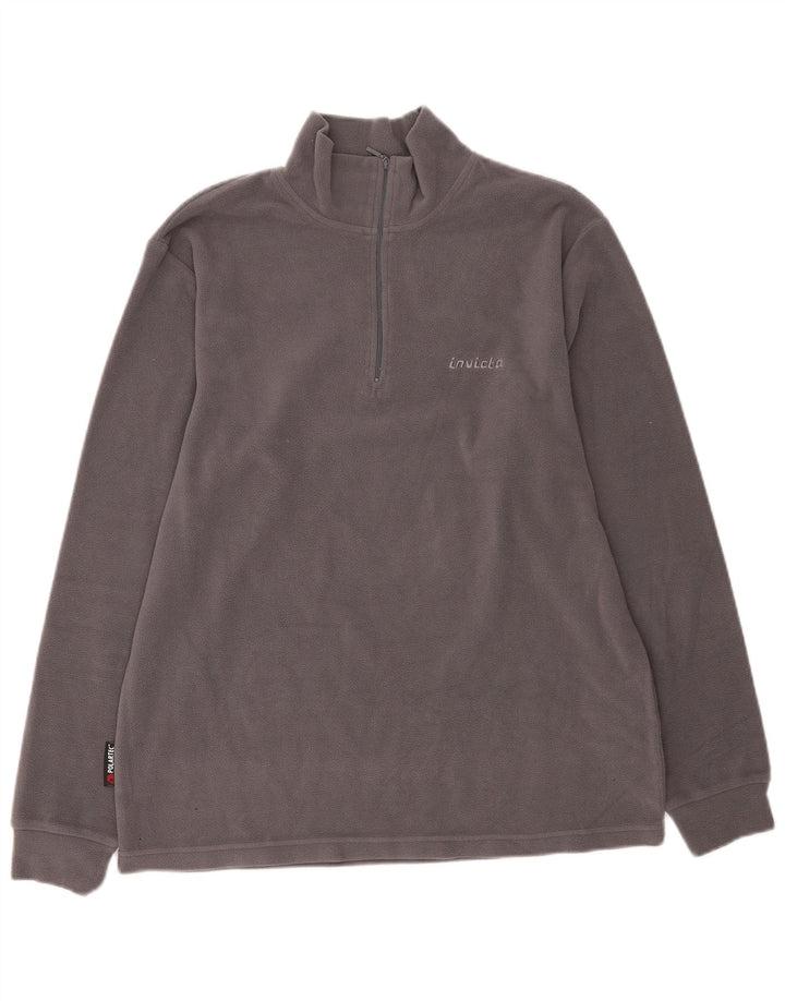 Invicta Mens Zip Neck Fleece Jumper Large Grey Polyester