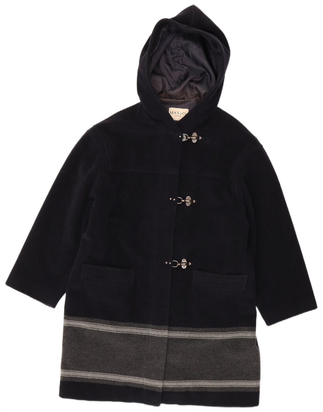 Max & Co. Womens Hooded Duffle Coat UK 14 Large Navy Blue Colourblock