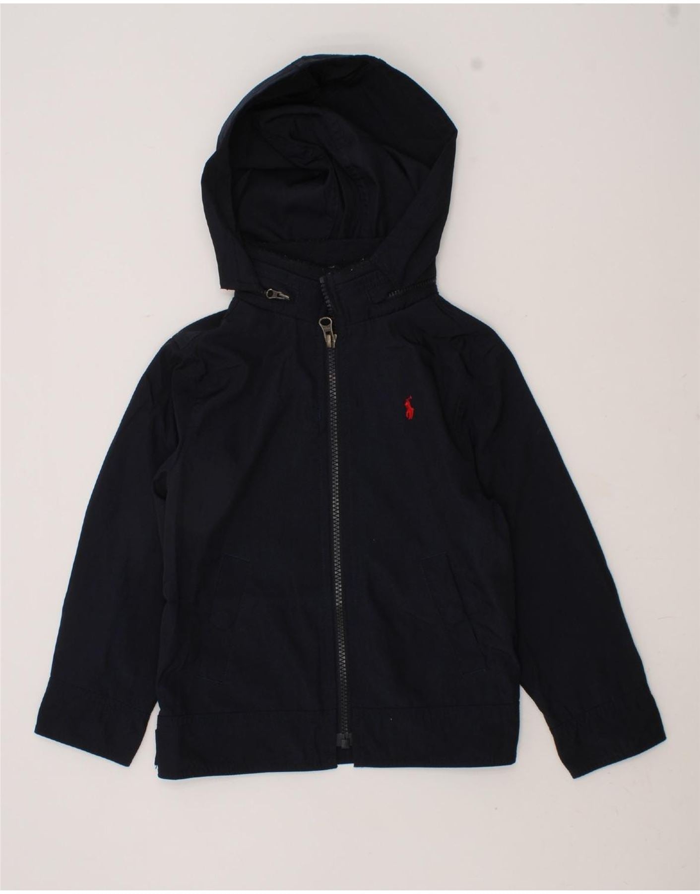 POLO RALPH LAUREN Boys Hooded Bomber Jacket 3 4 Years Navy Blue Polyester Vintage Second Hand Clothing Online Messina Hembry