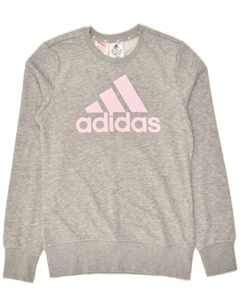 ADIDAS Girls Graphic Sweatshirt Jumper 14-15 Years Grey Cotton | Vintage Adidas | Thrift | Second-Hand Adidas | Used Clothing | Messina Hembry 