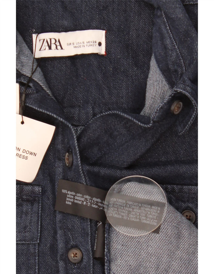 Zara Womens Denim Dress UK 10 Small Blue Cotton