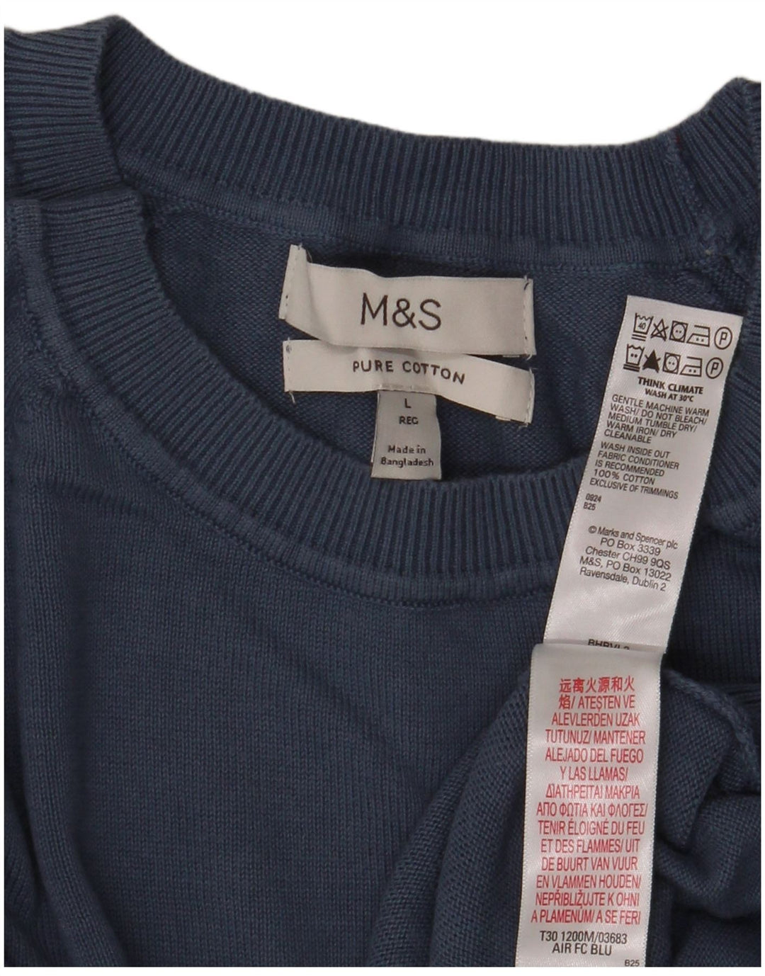 Marks & Spencer Mens Boat Neck Jumper Sweater Large Blue Cotton