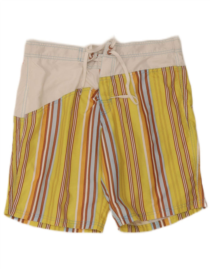 Sundek Mens Graphic Swimming Shorts Medium  Yellow Striped