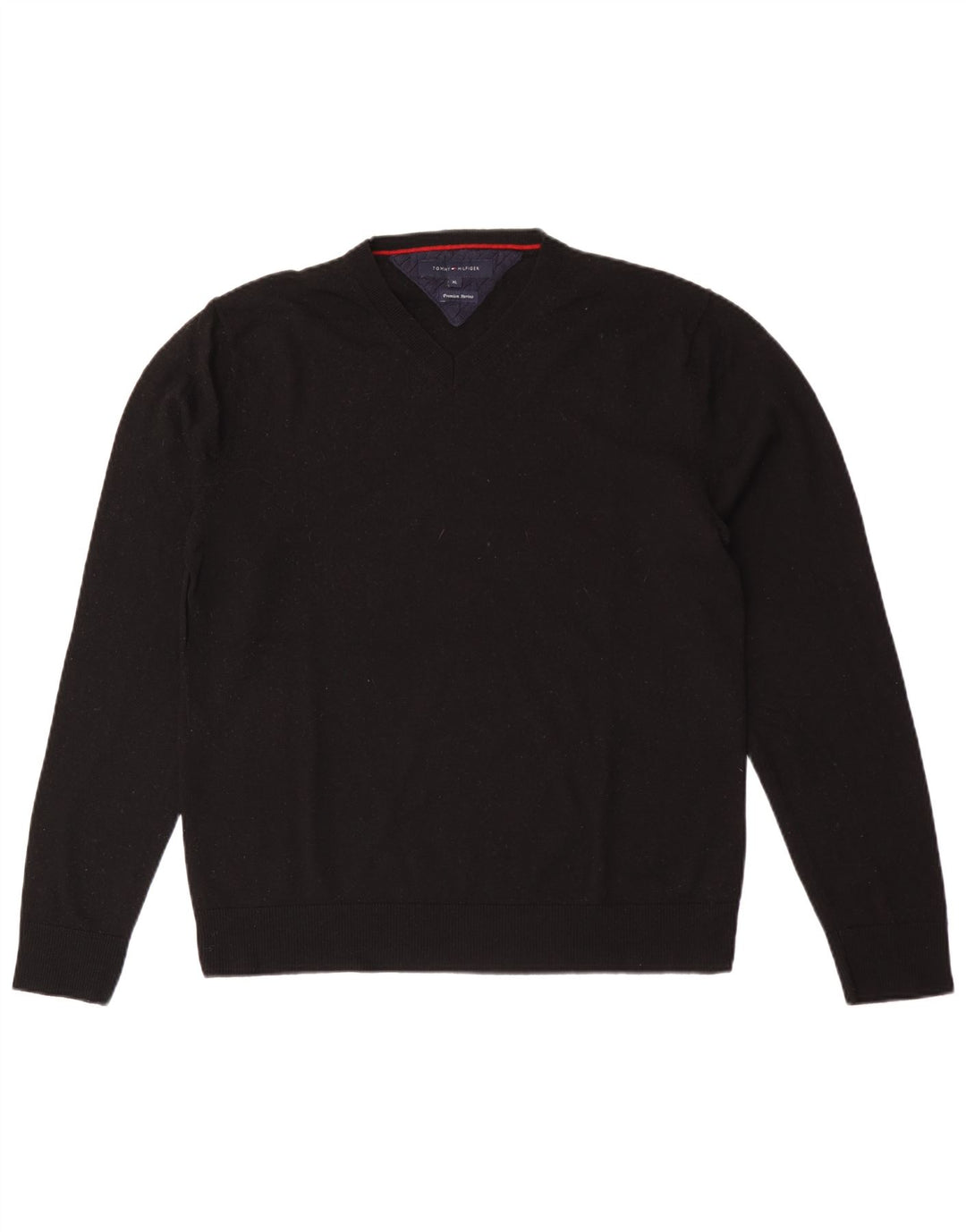 Tommy Hilfiger Mens V-Neck Jumper Sweater XL Black Wool