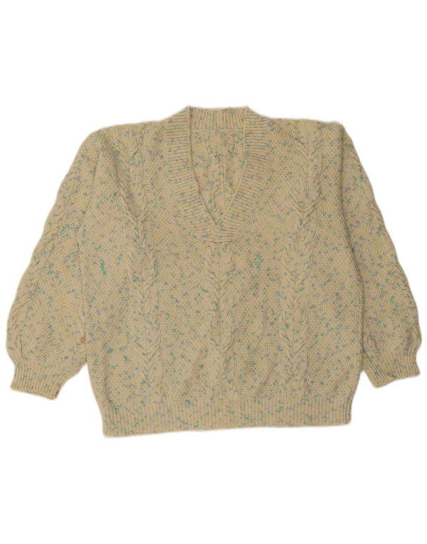 VINTAGE Womens V-Neck Jumper Sweater UK 18 XL Beige Flecked