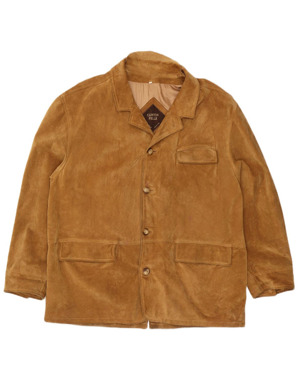 Vintage Mens 4 Button Suede Blazer Jacket IT 56 3XL Beige