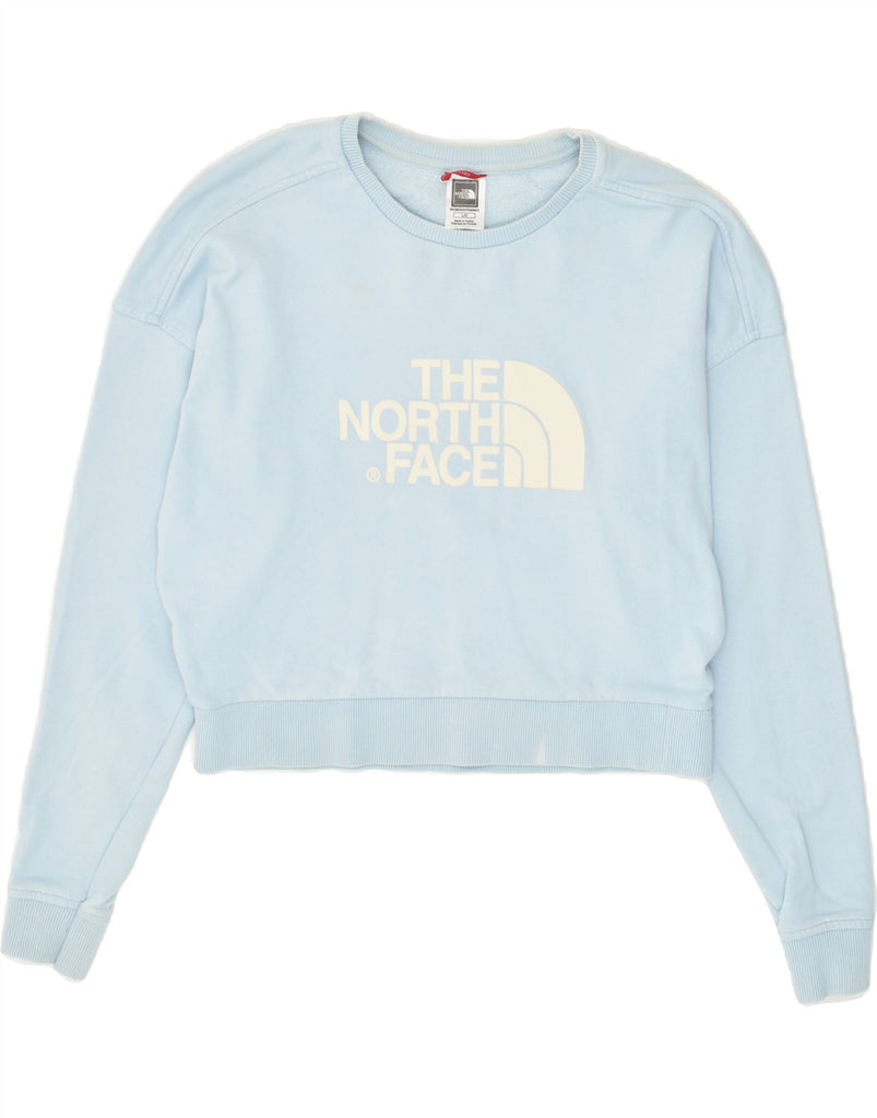 THE NORTH FACE Womens Crop Graphic Sweatshirt Jumper UK 14 Large Blue | Vintage The North Face | Thrift | Second-Hand The North Face | Used Clothing | Messina Hembry 