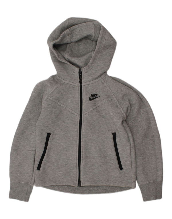 Nike Boys Zip Hoodie Sweater 8-9 Years Small Grey Flecked Cotton