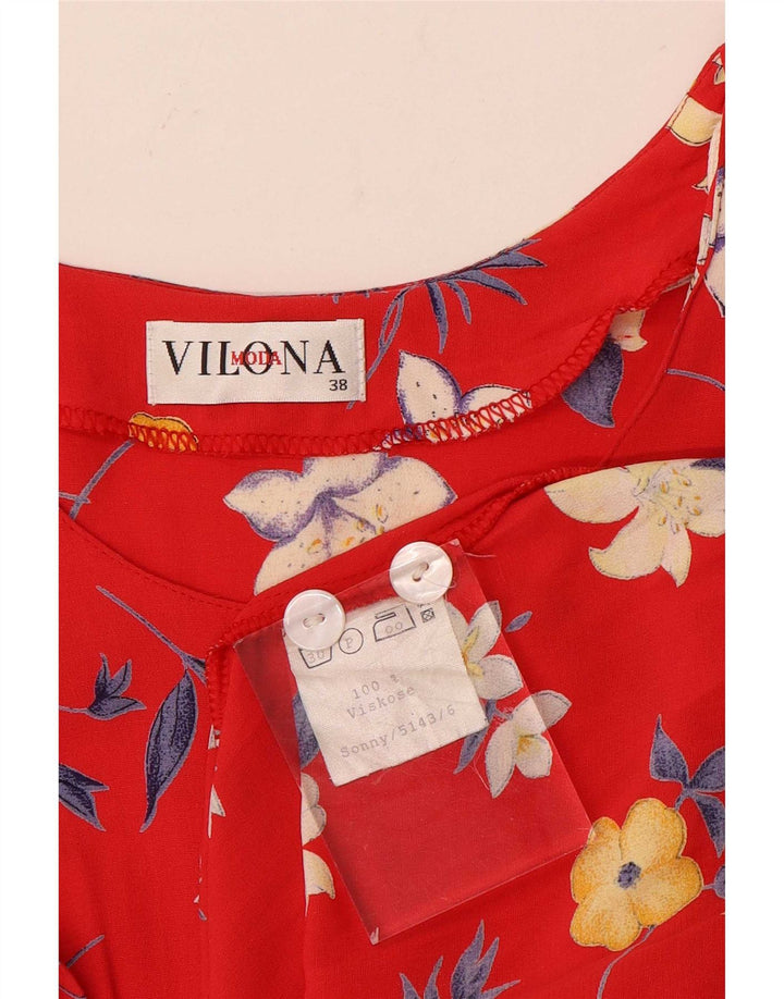 Vilona Moda Womens A-Line Dress EU 38 Medium Red Floral Viscose