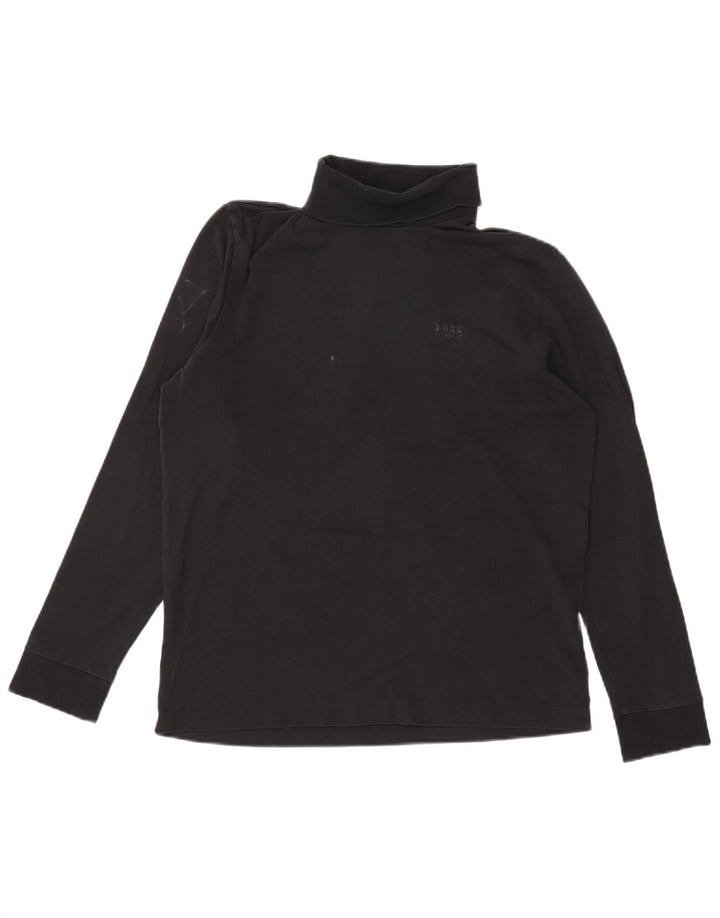 HUGO BOSS Mens Roll Neck Top Long Sleeve Medium Black Cotton