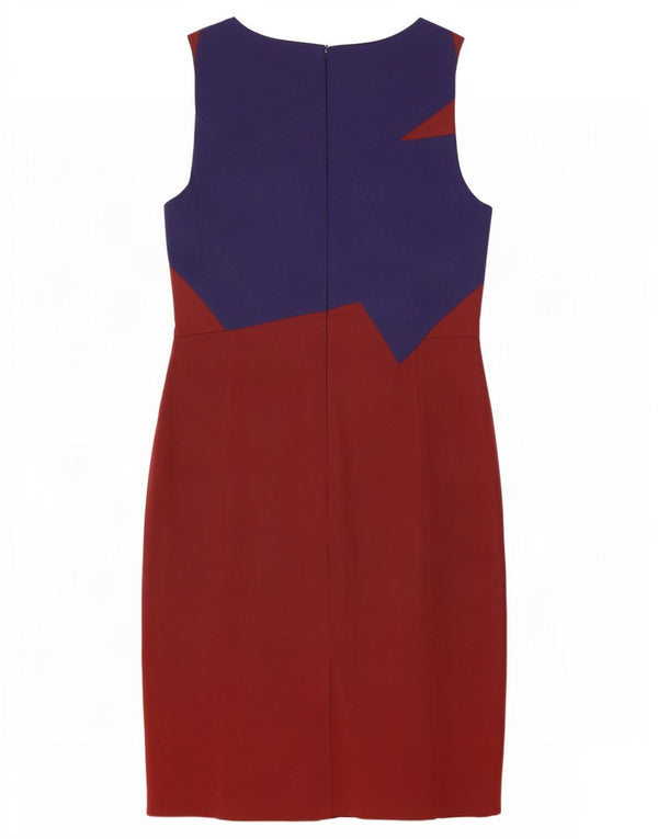Karen Millen Womens Sheath Dress UK 16 Large Burgundy Colourblock