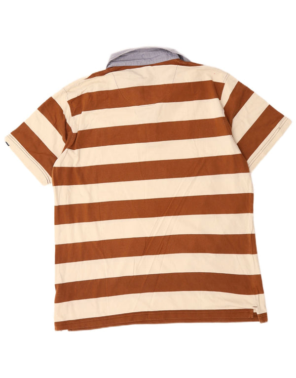 Weird Fish Mens Rugby Polo Shirt XL Brown Striped Cotton