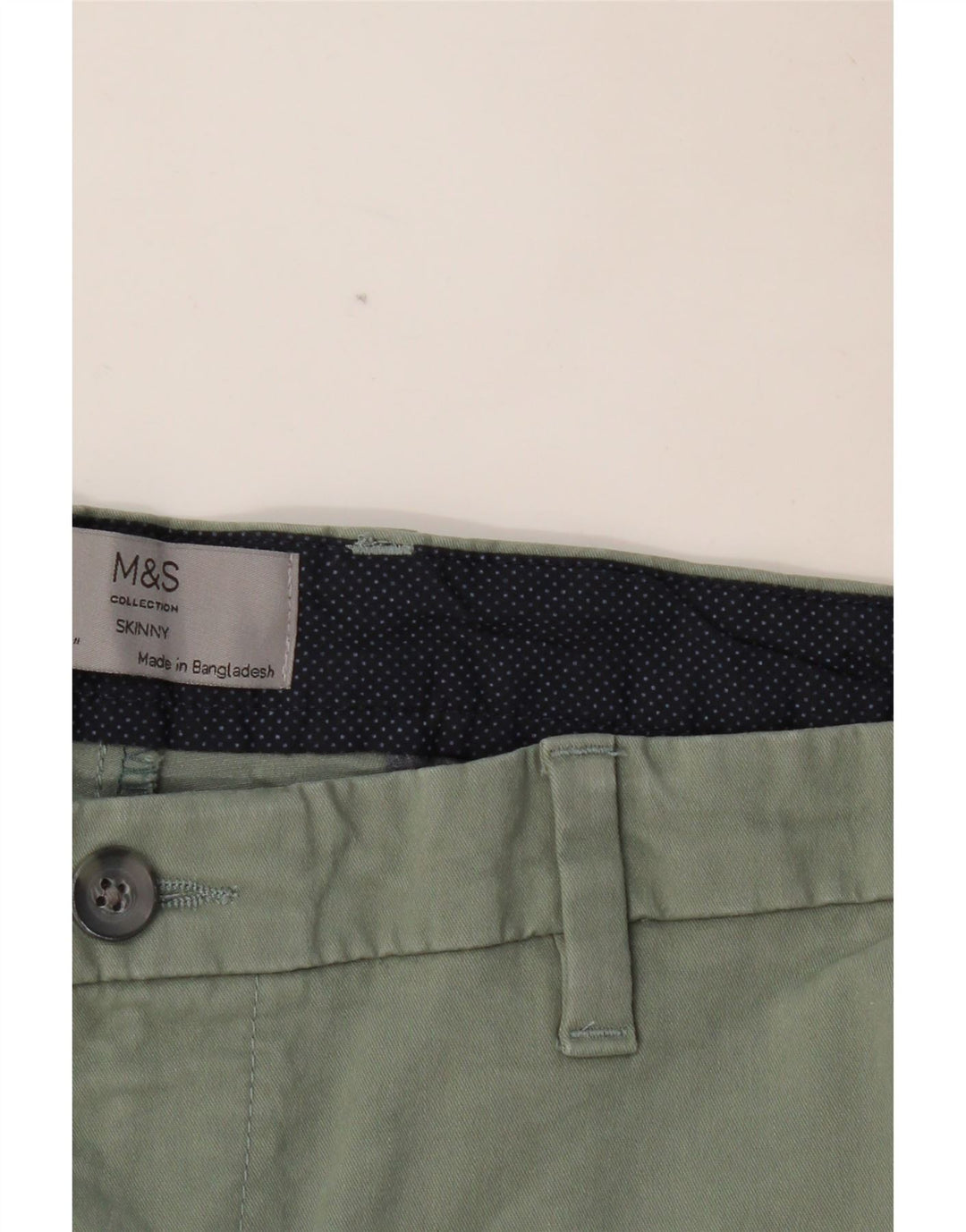 MARKS & SPENCER Mens Skinny Chino Trousers W36 L29 Green Cotton
