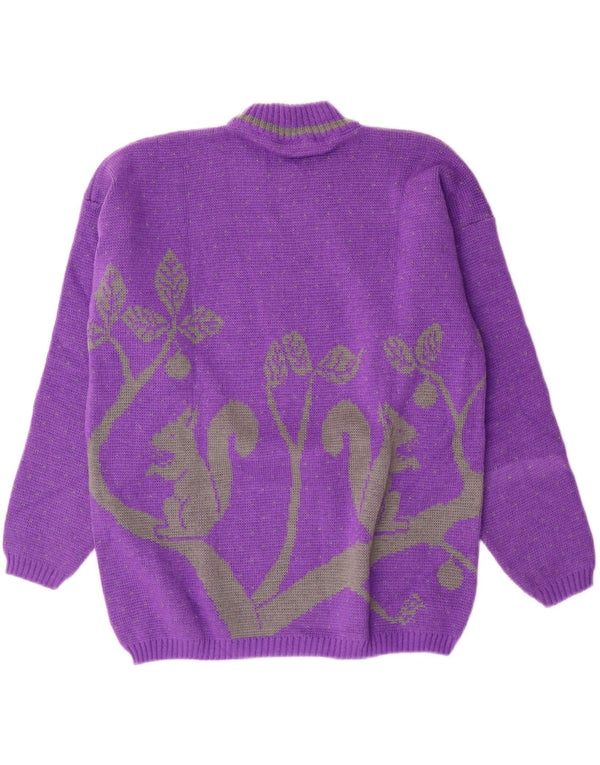 ALTA MODA Womens Graphic Crew Neck Jumper Sweater UK 16 Large Purple Wool