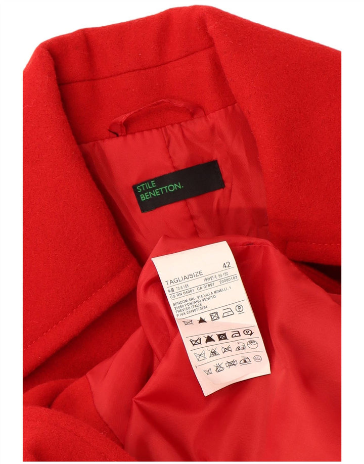 Benetton Womens Overcoat IT 42 Medium Red Wool