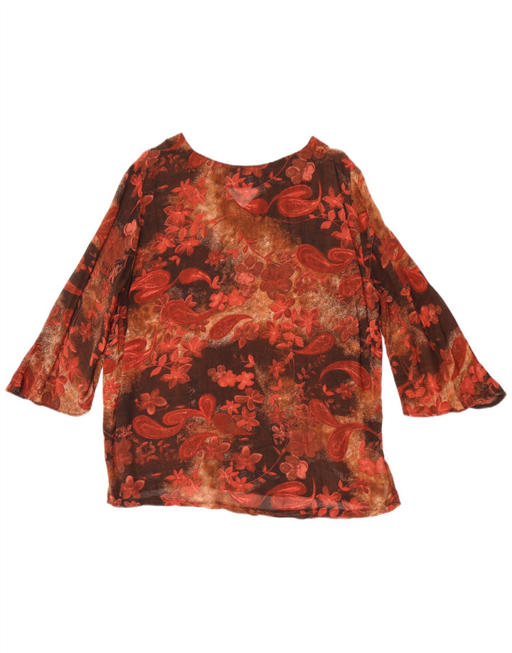 Vintage Womens 3/4 Sleeve Tunic Top UK 14 Medium Brown Paisley