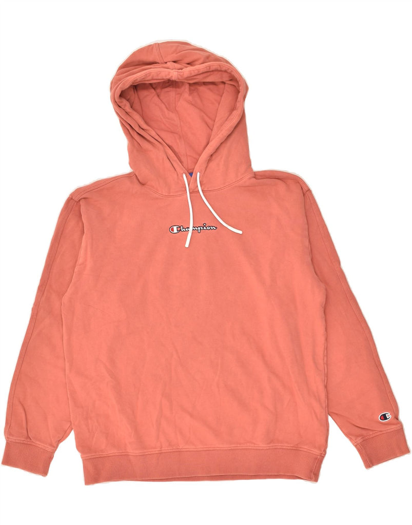 CHAMPION Womens Graphic Hoodie Jumper UK 16 Large Orange Cotton | Vintage Champion | Thrift | Second-Hand Champion | Used Clothing | Messina Hembry 