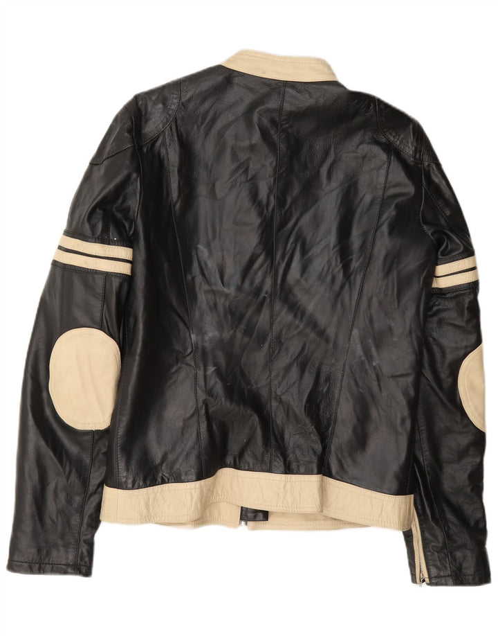 Vintage Womens Leather Jacket IT 48 XL Black Colourblock
