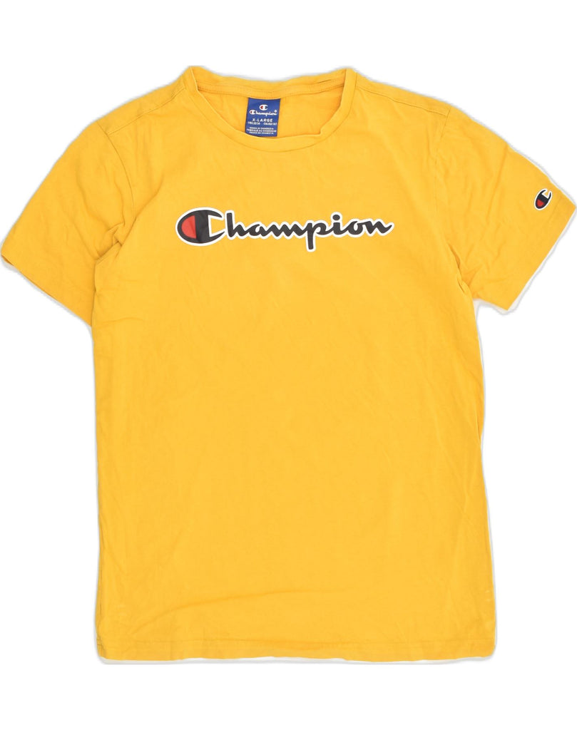 CHAMPION Boys Graphic T-Shirt Top 13-14 Years XL Yellow | Vintage Champion | Thrift | Second-Hand Champion | Used Clothing | Messina Hembry 