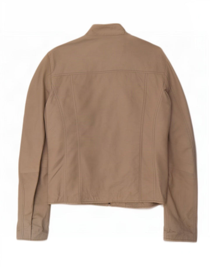 Vintage Womens Leather Jacket IT 52 2XL Beige