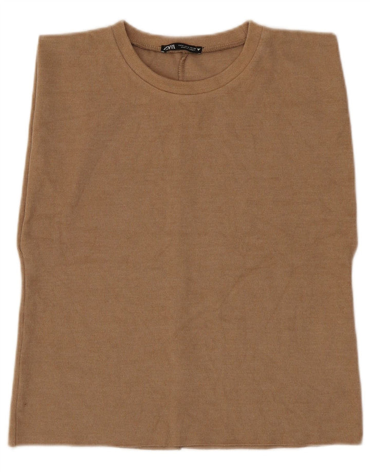 Zara Womens Vest Top UK 10 Small Brown Cotton
