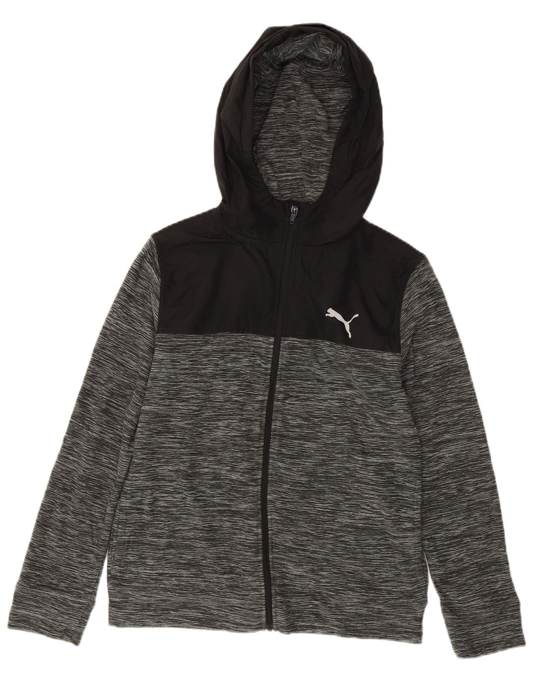 PUMA Boys Zip Hoodie Sweater 14-15 Years Large  Grey Colourblock Polyester