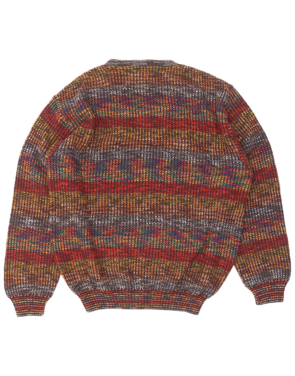 George Mens V-Neck Jumper Sweater IT 50 Medium Multicoloured Striped Wool