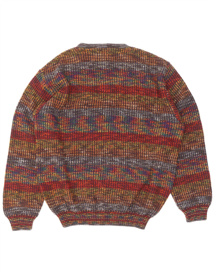 George Mens V-Neck Jumper Sweater IT 50 Medium Multicoloured Striped Wool